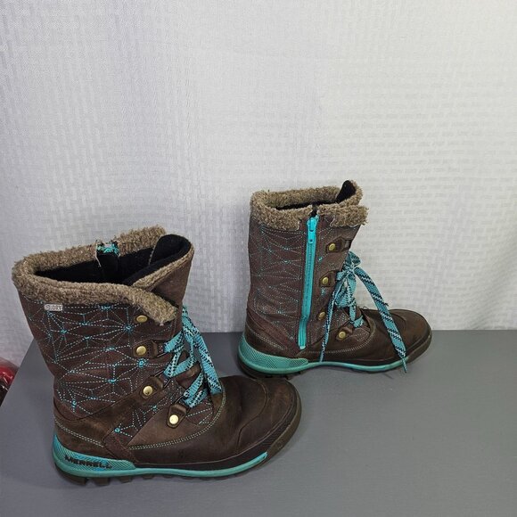 Merrell Womens Waterproof Winter lined Boots Size 8 Brown & Teal - Picture 3 of 11